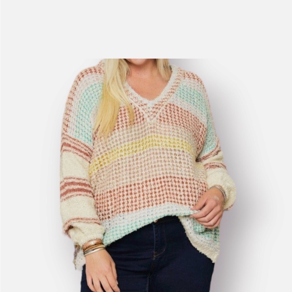 Adora V-Neck Oversized Multicolor Striped Sweater
